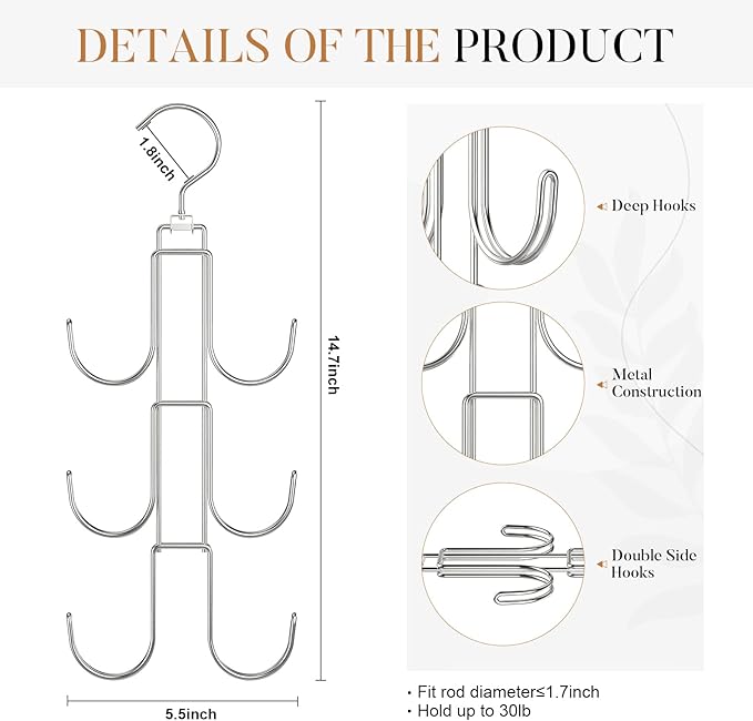 Purse Hanger Organizer for Closet 4 Pack, Metal Purse Rack for Closet Space Saving Handbag Holder Storage Closet Rod Hook for Hanging Bags, Purses, Handbags, Belts, Scarves, Hats, Ties(Silver)