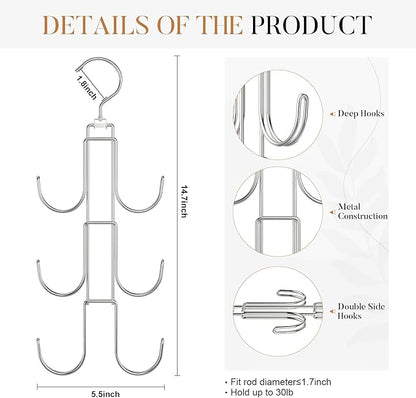 Purse Hanger Organizer for Closet 4 Pack, Metal Purse Rack for Closet Space Saving Handbag Holder Storage Closet Rod Hook for Hanging Bags, Purses, Handbags, Belts, Scarves, Hats, Ties(Silver)