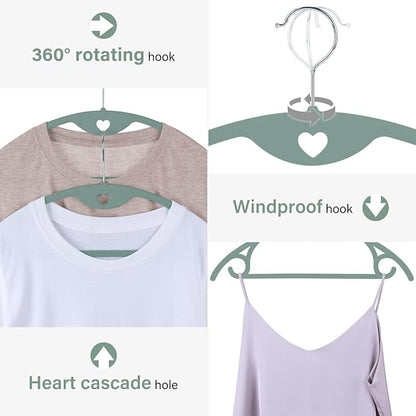 Velvet Hangers 50 Pack: Felt Clothes Hangers Heavy Duty Shirt Sweater Hangers No Shoulder Bump Non Slip Slim Thin Coat Hangers for Closet - Green Multi