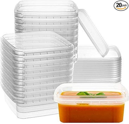 NYHI 8 oz 20 Pack Square Clear Deli Containers with Lids Disposable BPA Free Square Plastic Food Storage Containers with Lids Airtight for Meal Prep Take Out Kitchen