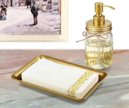 Vintage Farmhouse Decor Metal Vanity Tray(2 Pack),Countertop Guest Hand Towel Storage Organizer Tray Dispenser, Sturdy Holder for Perfume,Cosmetics, Jewelry, Makeup Bathroom Organizer（Gold）