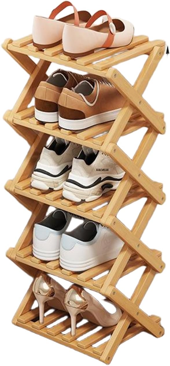 YYW Bamboo Shoe Rack for Entryway, Free Standing Shoe Racks Shelf Closet, Foldable Vertical Shoe Storage Organizer for Living Room