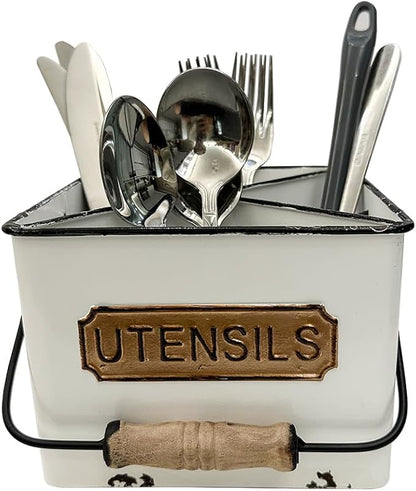 Portable Metal Storage Caddy Organizer with 4 Compartments & Handle, Perfect for Neatly Sorting Kitchen, Office & Bathroom Items，