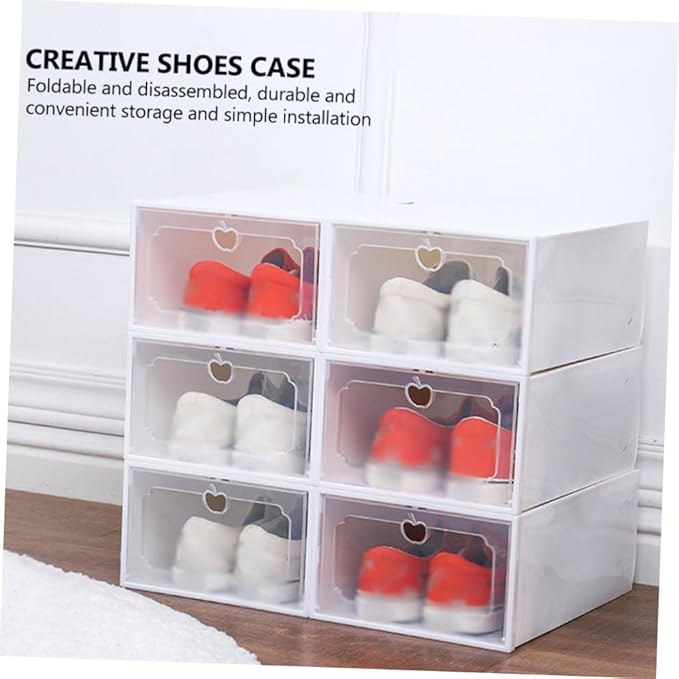 6pcs Large Capacity Shoe Storage Boxes with Flip-top Compartments Thickened Plastic Shoe Organizer for Closet and Home Storage in Pearl White