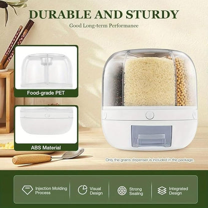 Rotating Candy Dispenser, Candy Dispenser 360° Rotating with 6 Compartments, Christmas Countertop, Large Capacity Grain Storage Container, for Rice, Cereals, Snack, Candies (Large,GREEN)