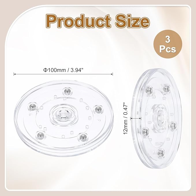 uxcell 3Pack Acrylic Lazy Susan Turntable, 4" Spinner Lazy Susan Turntable Organizer, Acrylic Ball Bearing Rotating Tray for Pantry Spice Rack Decorating, Clear