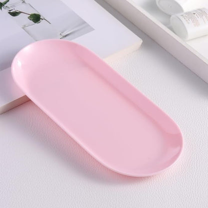 3Pcs Manicure Tools Storage Tray, Oval Plastic Storage Dish Nail Art Accessory Display Trays, Jewelry Rhinestone Organizer Plate, Makeup Cosmetic Nail Decorations Storages Plate（Pink）