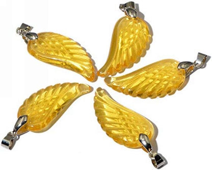 35mm Hand carved mixed gemstom angel wing for necklace pendant bead (piezoelectric citrine(glass))