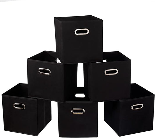 Fabric Cloth Storage Bins,Fabric Cube Organizer with Dual Handles Foldable Cube Storage Baskets for Home Bedroom Storage,Set of 6, Black