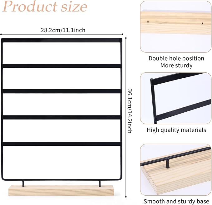 SNOWSTAR Hair Claw Clip Holder Organizer - 5 Tier Iron Rod Hair Clip Holder Storage for Women Girls, Wood Base Desktop Organizer