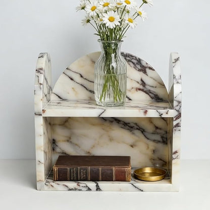 DUANYAN Marble Bathroom Counter Organizers and Storage, 2-Tier Luxurious Makeup Organizer for Perfume Cosmetic Skincare Jewelry, Natural Marble Counter Shelf, No Assembly Required