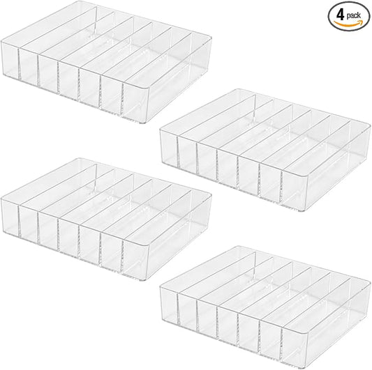 SINJEUN 4 Pack Acrylic Palette Organiser, 7 Sections Divided Makeup Palette Organiser for Eyeshadow, Contour Blush, Lipstick, Make Up Storage(Transparent, 7.5" x 6.3" x 1.8")