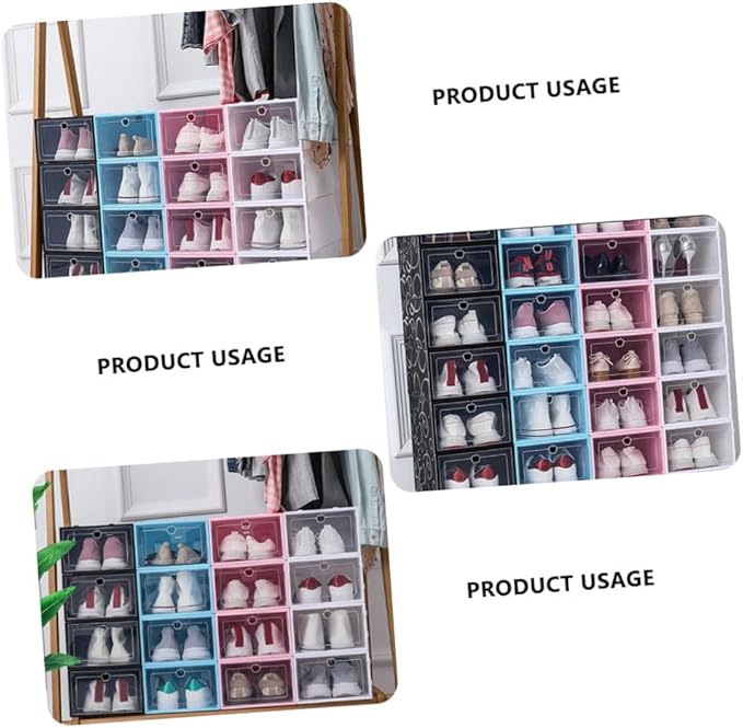 Unomor 6pcs Stackable Plastic Shoe Boxes Organizer for Men's Footwear Sturdy Storage Container Lids for Closet and Entryway