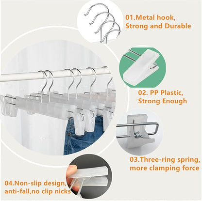 Skirt Hangers 20 Pack, Pants Hangers with Clips，360 ° Swivel Hook Space Saving Hangersfor Pants, Skirts, Clothes, Jeans, Translucent