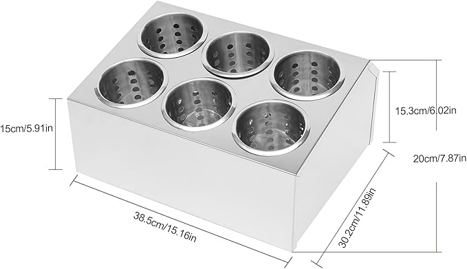 Commercial Utensil Holder, Commercial 6-Hole Stainless Steel Cylinder Flatware Silverware Utensil Holder Compact Cutlery Organizer Countertop Silverware Organizer for Restaurant (6-Hole)