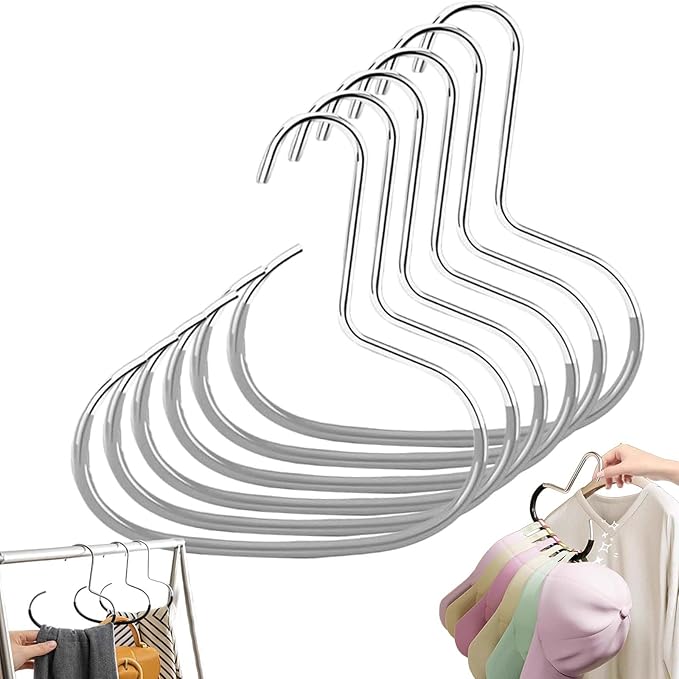 Durable Steel Hangers: Maximize Closet Space with Versatile Storage, Multifunctional Stainless Steel Hat Hangers, Heavy Duty Space Saving Closet Organizer for Hats, Scarves, Belts (Gray,6PCS)