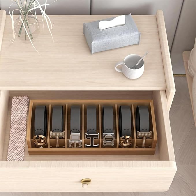 Wood Belt Organizer, 7 Grids Belt Rack, Belt Storage Holder for The Closet and Drawer, Belt Storage Organizer and Displayer, Belt holder Storage Organizer for Men Women, Brown