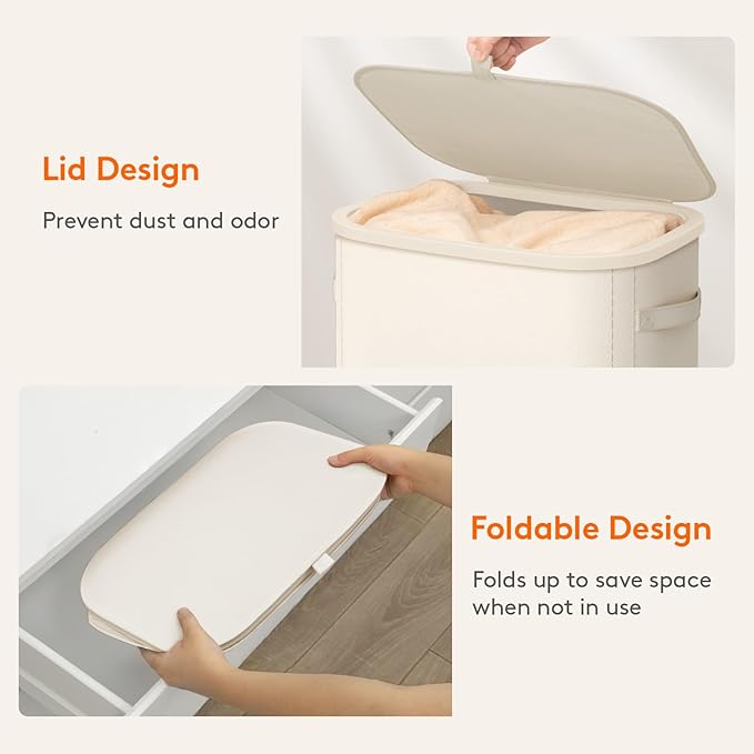 Lifewit Slim Laundry Basket with Lid, Narrow Large Laundry Hamper with Plastic Handles and Removable Bag, Tall Foldable Dirty Clothes Hampers for Laundry Room, Bedroom, Bathroom, Dorm, 75L White
