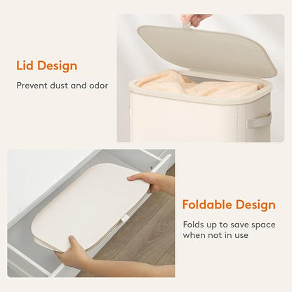 Lifewit Slim Laundry Basket with Lid, Narrow Large Laundry Hamper with Plastic Handles and Removable Bag, Tall Foldable Dirty Clothes Hampers for Laundry Room, Bedroom, Bathroom, Dorm, 75L White