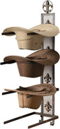 Cowboy Hat Rack for Wall, Metal Fleur-De-Lis Cowboy Hat Holder for 4 Hats, Vertical Western Hat Rack Wall Mount, Rustic Fold-Up Wall Hanging Decorative Hat Racks, 13.8”W x 32.6”H