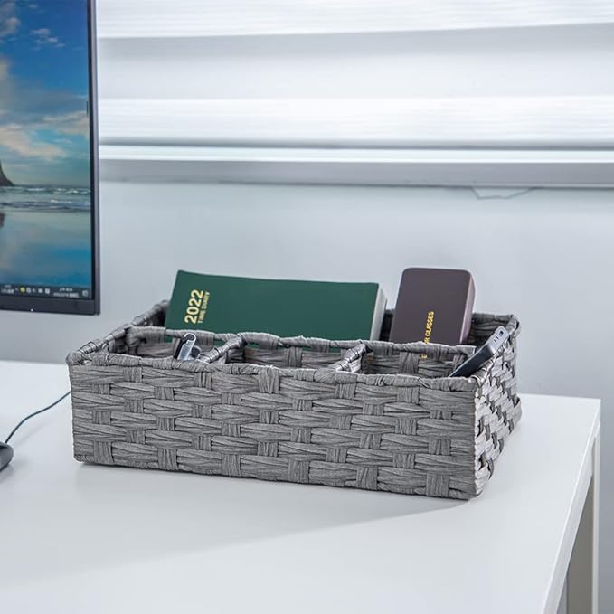 Toilet Paper Basket for Tank Topper,Woven Storage Box Cube Basket Bin Container, Shelf Cabinet(Grey 1pc) (14.17''L x 9.44''W x 3.93''H)