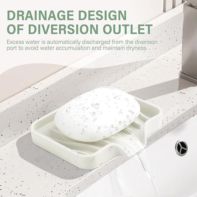 Silicone Soap Dish with Drain, SAISN Kitchen Soap Tray for Shower 2 Pack Self Draining Soap Dish Soft Bathroom Soap Holder for Kitchen Sink Flexible Portable Soap Saver, Beige