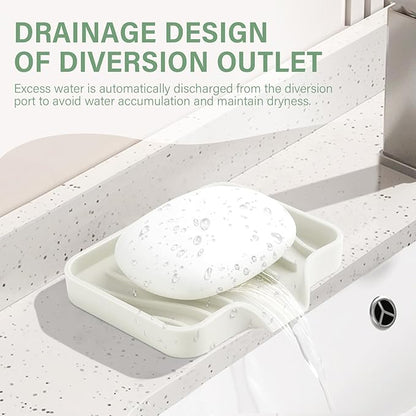 Silicone Soap Dish with Drain, SAISN Kitchen Soap Tray for Shower 2 Pack Self Draining Soap Dish Soft Bathroom Soap Holder for Kitchen Sink Flexible Portable Soap Saver, Beige