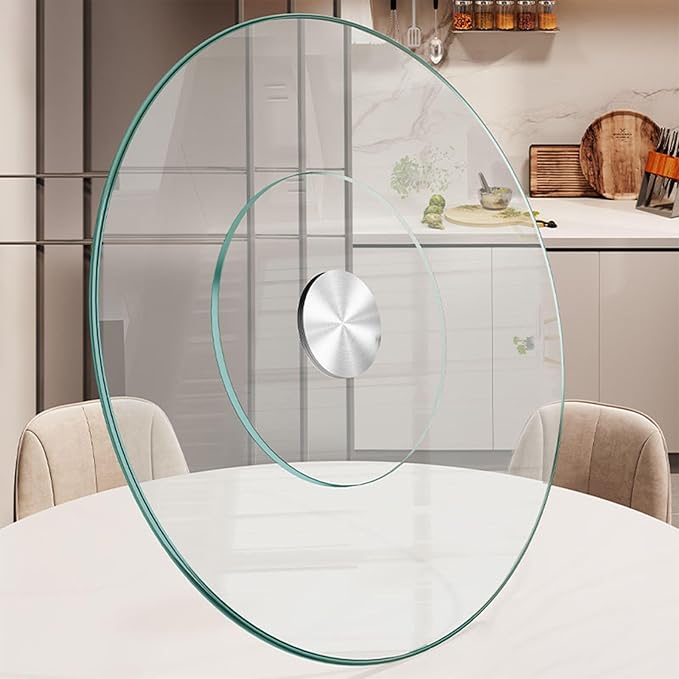 22.8" Lazy Susan for Table Top Tempered Glass Rotating Serving Tray for Dining Table, Kitchen Lazy Susan Organizer Spinning Rotating Food Server Party Centerpieces Heavy Duty (58cm / 22.8in)