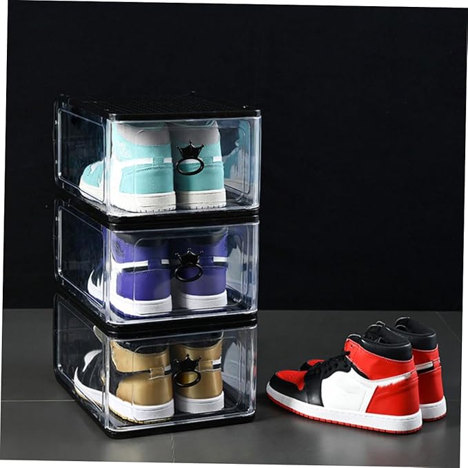 LABRIMP 5pcs Shoe Boxes Stackable Storage Cases Loop Thicken Plastic for Home Organization