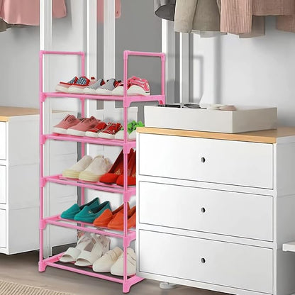 LNYZQUS 5-Tier Small Kids Shoe Rack Organizer, Pink Toddler Shoe Shelf Shoe Stand for Closet Narrow Space,Mini Shoe Storage Rack Short Shoe Tower for Women & Girls(Full Pink)