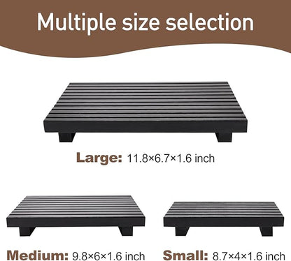 Renawe Small Black Bathroom Decor Tray for Counter Dish Soap Holder Wooden Pedestal Stand for Kitchen Sink Soap Dispenser Wood Risers Kitchen Accessories Countertop Vanity Counter Sponge Sink Tray