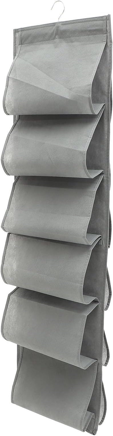 Compartment Hanging Shoe Storage Bag Gray Non-woven Over Door Organizer with Pockets for Socks Underwear Bras Space-saving Closet Wall Hanging Organizer