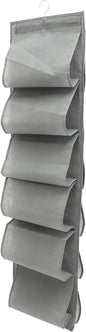 Compartment Hanging Shoe Storage Bag Gray Non-woven Over Door Organizer with Pockets for Socks Underwear Bras Space-saving Closet Wall Hanging Organizer