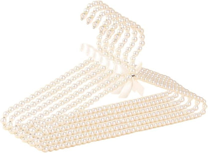 6-Piece Pearl Clothes Hanger Set Wedding Hanger Bridal Bridesmaid Hangers for Wedding Dress Standard Pearl Hangers (Pearl White, 6)