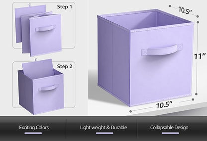 Sorbus 11 Inch Fabric Storage Cubes - Sturdy Collapsible Bins With Handle - 6 Foldable Baskets for Organizing Clothes, Toys, Books - Multi Colored Storage Baskets for Shelves, Kids Room, Closets