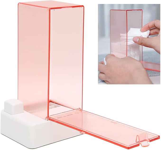 Automatic Cotton Pad Dispenser,Automatic Cotton Pad Holder, Cotton Pad Holder Organizer, Pink Transparent Appearance Easy Take PC Automatic Cotton Pad Storage, for Lint Free Nail Wipes, cotton pa