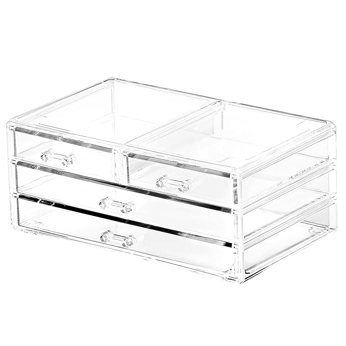 Cq acrylic Bathroom Organizer with 4 Drawers,Stackable Containers for Organizing with Drawers for Vanity Counter and Desk,Plastic Clear Storage Drawers for Cabinet Makeup,Craft,Beauty Supplies,1Pcs