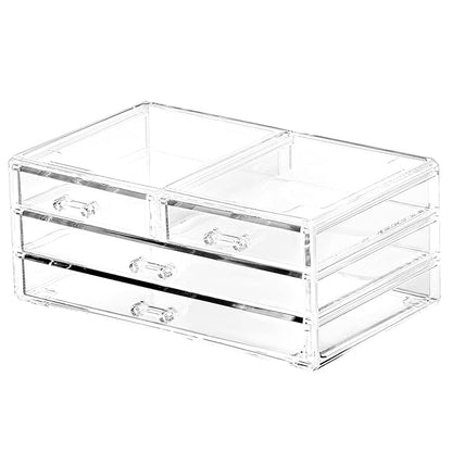 Cq acrylic Bathroom Organizer with 4 Drawers,Stackable Containers for Organizing with Drawers for Vanity Counter and Desk,Plastic Clear Storage Drawers for Cabinet Makeup,Craft,Beauty Supplies,1Pcs