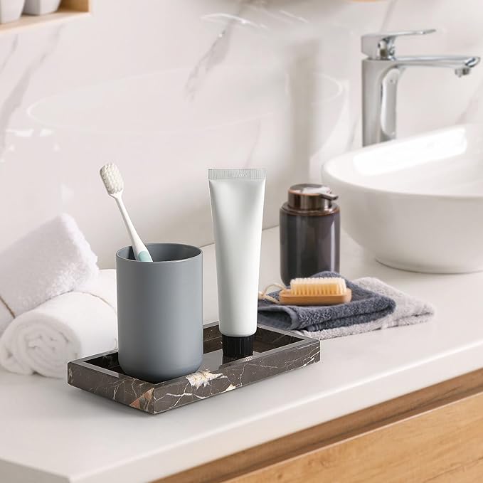 Natural Small Marble Vanity Tray, Luxury Stone Organizer for Bathroom & Kitchen | Holds Soap Dispenser, Jewelry, Perfume | Non-Resin, Non-Ceramic Décor