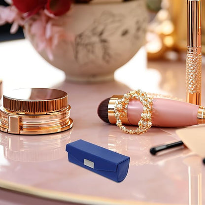 Beavorty Womens Wallet PU Leather Lipstick Case with Mirror Lipstick Holder Portable Organizer Travel Cosmetic Containers for Gloss Blue Womens Wallets