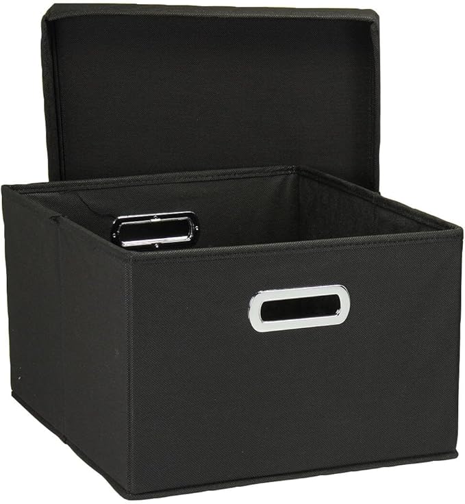 Household Essentials Fabric Storage Boxes with Lids and Handles, Black