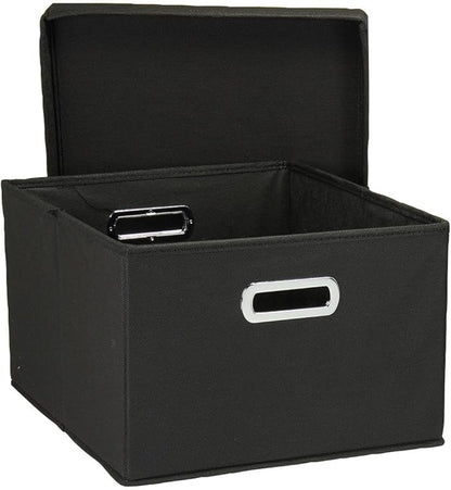 Household Essentials Fabric Storage Boxes with Lids and Handles, Black