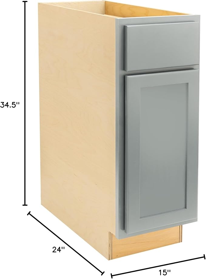 Quicklock RTA (Ready-to-Assemble) | Base Kitchen Cabinets - Shaker Style | Made in America (Magnetic Gray, 15" Wx34.5 Hx24 D Base)