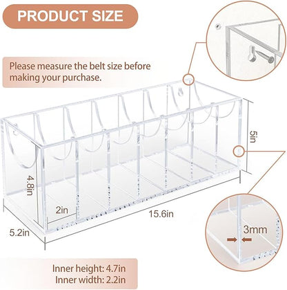Belt Organizer, Acrylic Belt Storage Organizer for Closet with Dust Cover and Drawer,7 Compartments Transparent Display Case for Belts Best Gift for Men And Husband