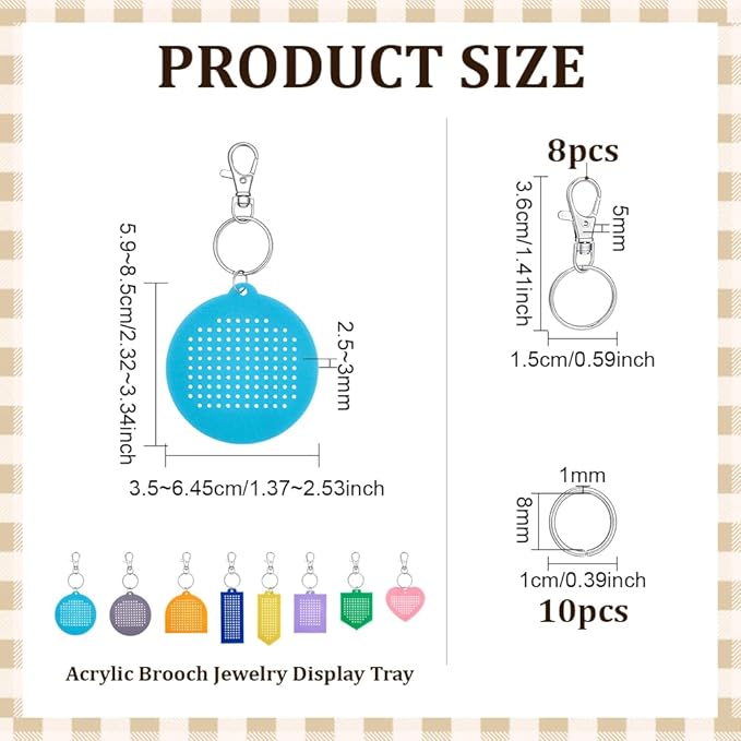 BENECREAT 8Sets Acrylic Pin Display Keychain, Acrylic Brooch Display Trays with Brass Jump Rings & Alloy Clasps for DIY Brooch Badge Holder and Enamel Pin Organizer, Bookmark Style