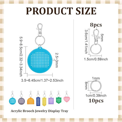 BENECREAT 8Sets Acrylic Pin Display Keychain, Acrylic Brooch Display Trays with Brass Jump Rings & Alloy Clasps for DIY Brooch Badge Holder and Enamel Pin Organizer, Bookmark Style