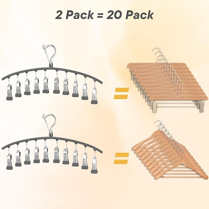 Legging Organizer for Closet，2 Pack ArtHonor Steel core Hangers with Clips Holds 20 Leggings/Pants/Jeans,Hangers Space Saving Hanging Closet Organizer for Closet Organizers and Storage