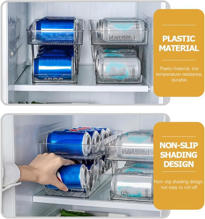 OSALADI Double-layer Soda Can Organizer Dispenser, Stackable Plastic Can Holder with Auto-rolling Function for Fridge and Home Kitchen Storage