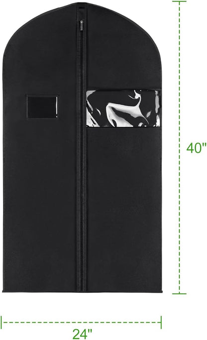 KEEGH 40" Suit Cover Bags for Men (Set of 10) Garment Bags for Hanging Clothes, Suit Bags for Closet Storage or Travel, Clothes Cover for Suits Coats with Clear Window and Label Pocket, Black