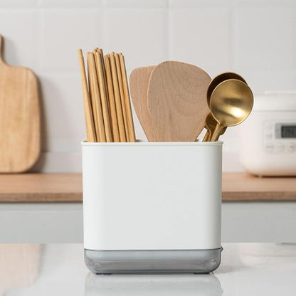 Kitchen Utensil Holder, Silverware Drying Basket Cutlery Drainer Caddy Silverware Cutlery Organizer Flatware Holder with 2 Compartments (White)